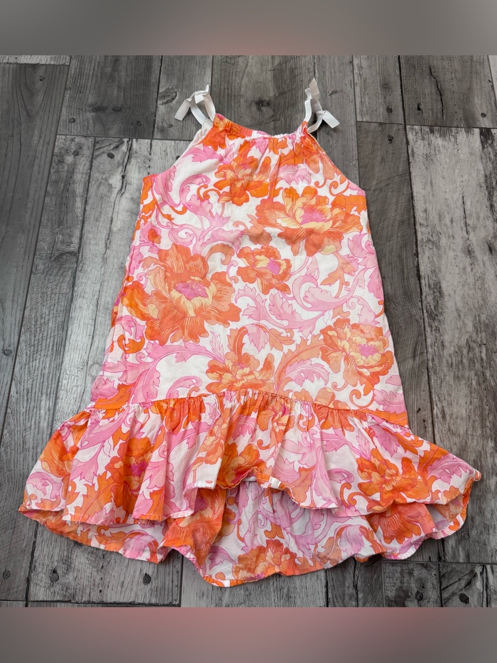 Janie And Jack Pink Orange Floral Dress Feminine Flowy Sundress Tank 6